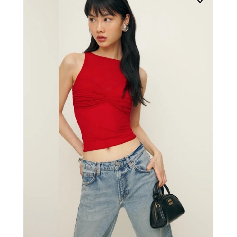 Reformation Rose Knit Top Red Ruched Twist Front Sleeveless XL